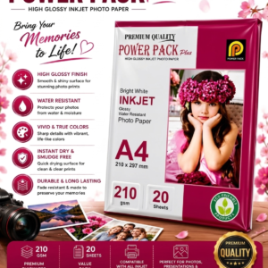 Power Pack Plus High Glossy Inkjet Photo Paper A4 ( 210X297 mm ) 210 gsm 20 sheets