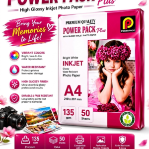 Power Pack Plus High Glossy Inkjet Photo Paper A4 ( 210X297 mm ) 135 gsm 50 sheets
