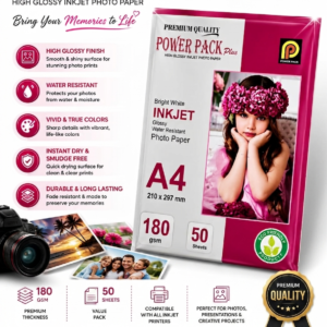 Power Pack Plus High Glossy Inkjet Photo Paper A4 ( 210X297 mm )180 gsm 50 sheets